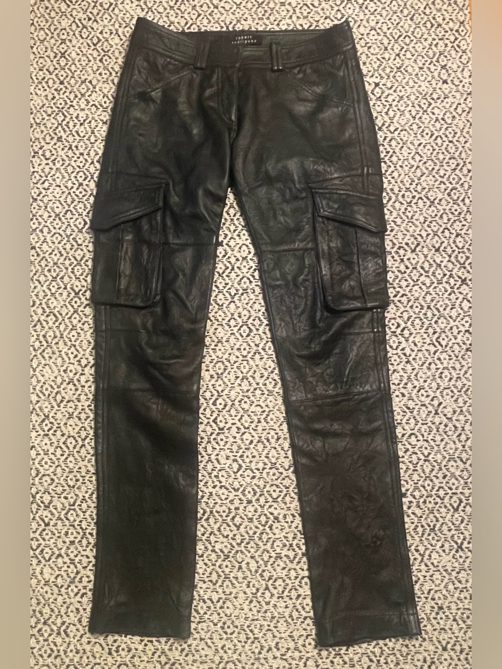 Robert Rodriguez Vtg Black Lamb Leather Cargo Pants